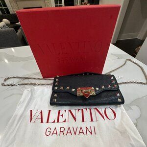 Valentino Garavani Rockstud leather wallet on chain $1100